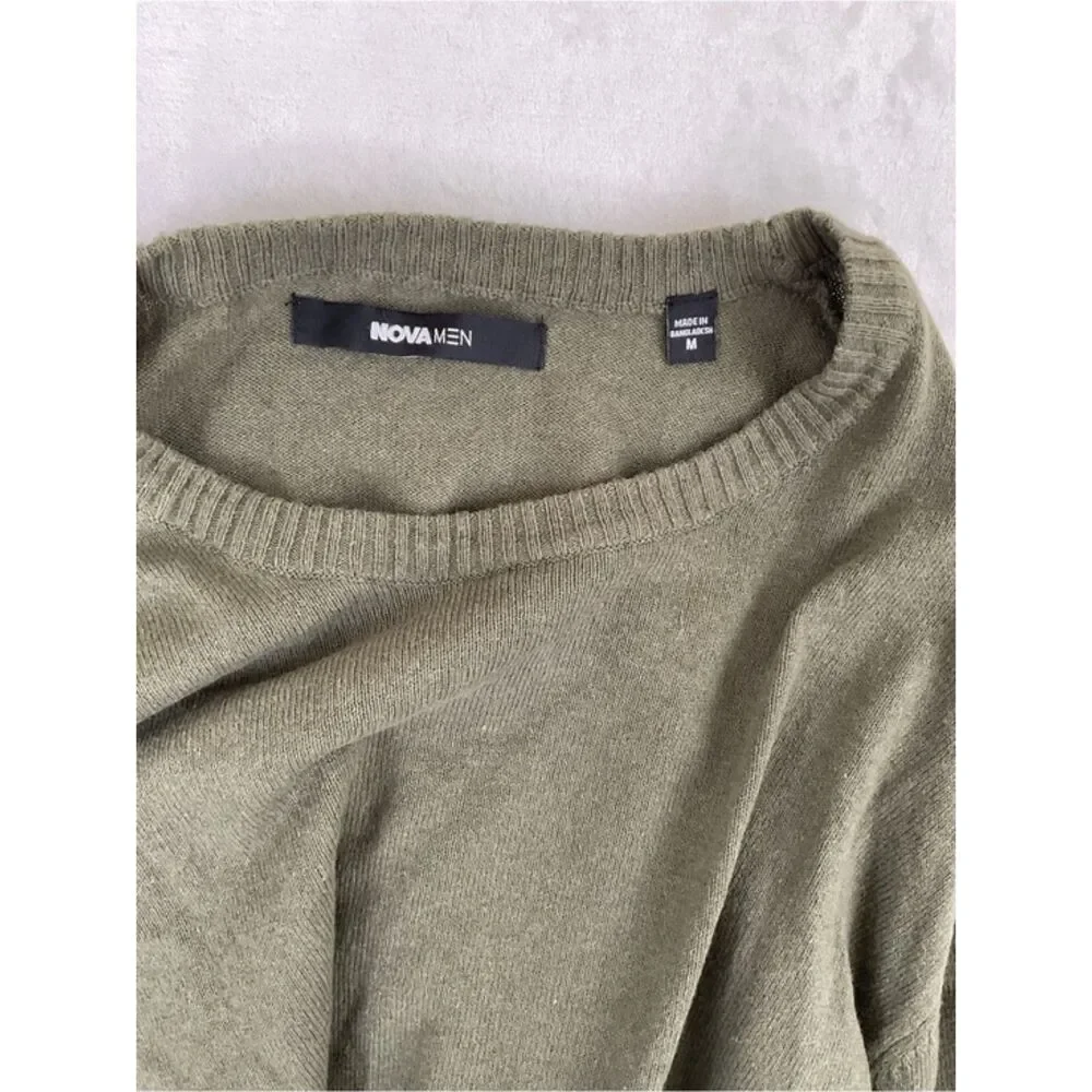 Fashion Nova NovaMen Mens Medium Olive Green Crewneck Pullover Sweater Knit M